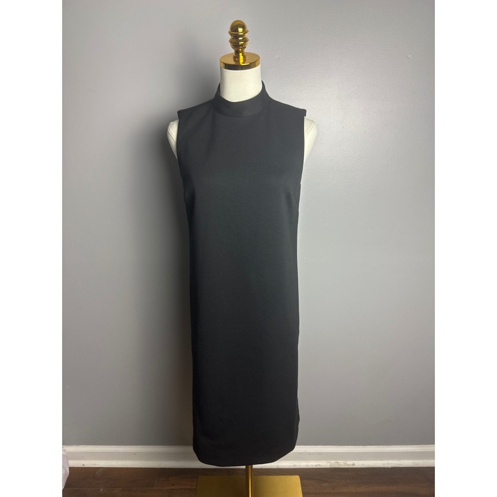 Ann Taylor Shift Dress Women 2 Black Excellent Mock Neck Sleeveless Minimalist